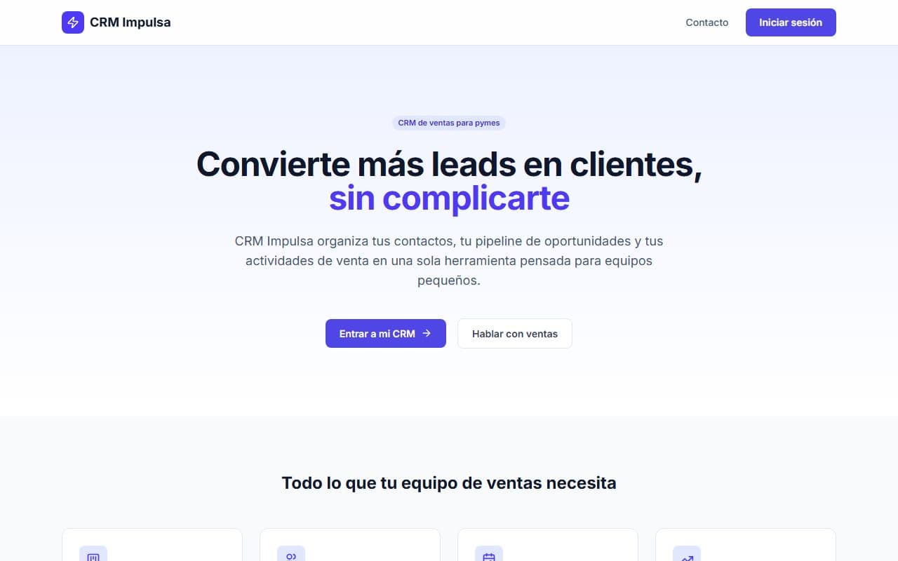 Vista previa de CRM de Ventas Impulsa
