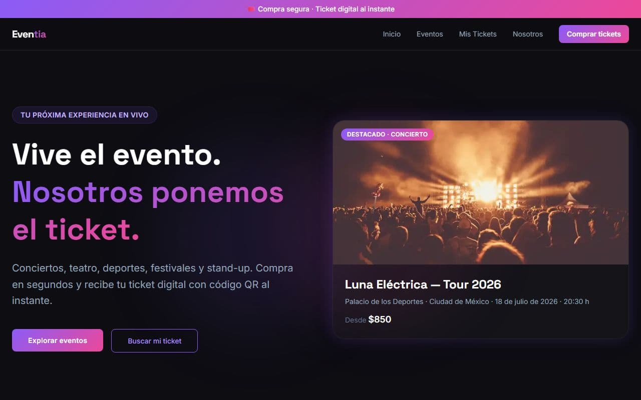 Vista previa de Venta de Entradas Eventia